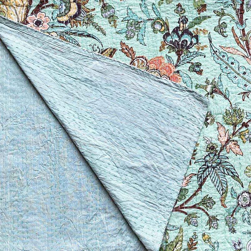 Powell Craft Kantha Throw Mint Exotic Flower 150x230cm image number 1